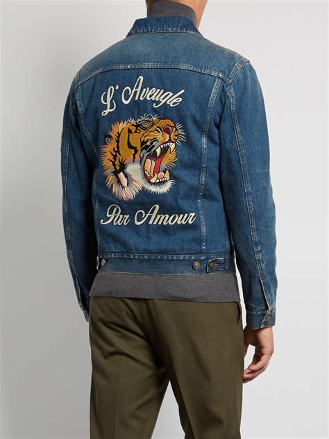 gucci tiger baseball jacket|Gucci tiger denim jacket.